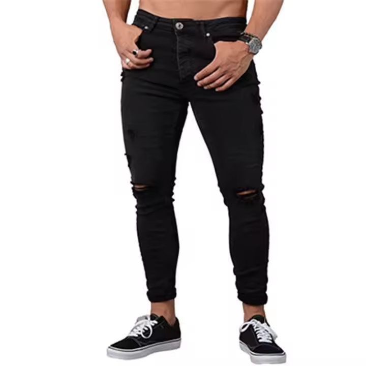 Vaqueros rotos de los hombres de moda versátil suelta elástica pantalones vaqueros de pierna pequeña - 1