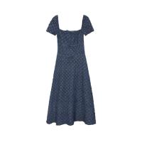Nuevo temperamento, vestido largo azul para ir al trabajo, moda de verano con cintura, descanso para el café, vestido fino con cuello cuadrado francés para mujer - details 0