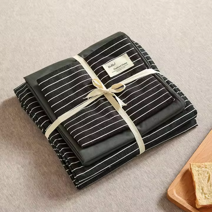 Juego de sábanas minimalista de algodón lavado de cuatro piezas, color sólido a cuadros, sábana ajustable, funda de edredón, juego de tres piezas para casa de familia - 1