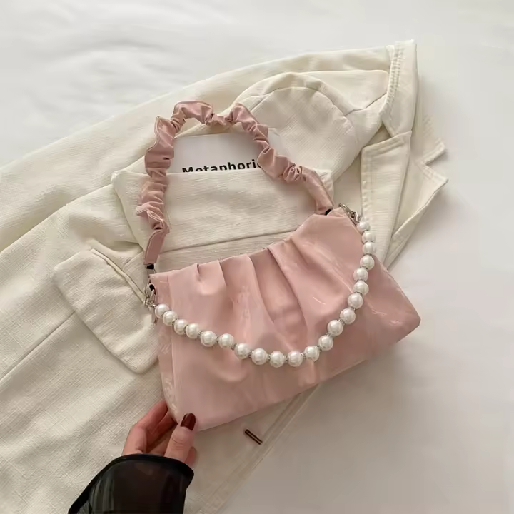 Bolso Cruzado Versátil de Hombro Único 2024 Diseño Francés de Niche con Cadena de Abalorios - 1