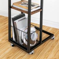 Mesa Auxiliar con Estación de Carga, Mesa de Centro Abatible en Forma de C con Ruedas y Estante de Almacenamiento, Puertos USB Tomas Corriente, para Salón Dormitorio, Greige y Negro EBG022SF01 - details 15