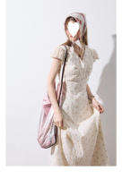 Vestido floral del sur de Francia, estilo de vacaciones de verano en el campo para mujer, mono de manga corta, falda larga con tirantes - details 0