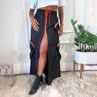 BUNO-Falda larga de cintura alta con cremallera para mujer, faldas Cargo informales con bolsillos grandes, abertura frontal, holgada, recta, Midi, ropa de calle, estilo Safari, 2025 - details 3