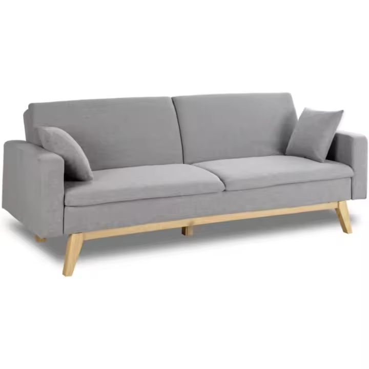 Sofá Reine de 3 Plazas Tapizado en Tela, Apertura de Libro o Clic-clac, Tamaño 201x73x79 cm, Incluye 2 Cojines, Gris Marengo - 1