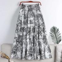 Estampado de tinta de algodón brillante para mujer, circunferencia de cintura vintage, longitud media, vestido de metal, primavera/verano - details 4