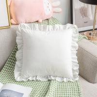Funda de almohada suave con volantes de Color sólido, funda de almohada cuadrada Vintage, funda de cojín delicada de 45CM para sala de estar/oficina - details 4