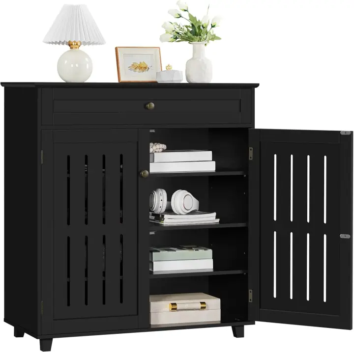 Mueble Zapatero de 2 Puertas Armario de 4 Niveles para Zapatos Mueble Auxiliar con Cajón y Estantes Ajustables para Entrada de Salón 78 x 37 x 86 cm Blanco - 1