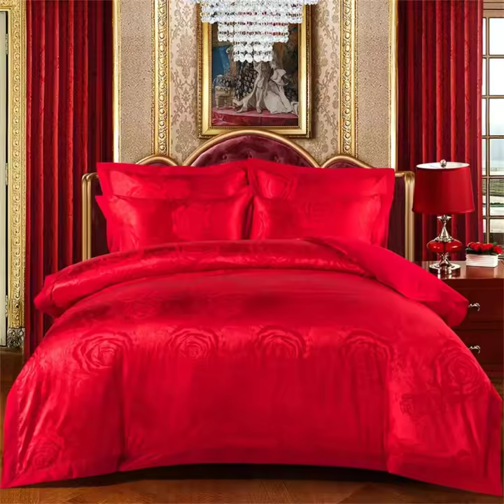 Juego de Ropa de Cama con Bordado de Jacquard Dorado Svetanya Funda de Edredón y Funda de Almohada para Cama Reina y Rey con Tela Elástica - 1