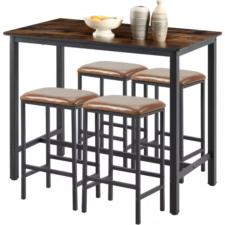 Mesa de Bar con 4 taburetes de Cocina (120 x 60 x 90,5 cm) con 4 sillas Tapizadas (39 x 29 x 64,5 cm) para Comedor o salón Vintage - 1