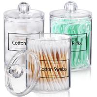 Qtip-dispensador de soporte para bola de algodón, hisopo de algodón, almohadillas redondas de algodón, juego de frascos de Boticario de plástico transparente de 10 oz, organización de almacenamiento de botes de baño, 3 paquetes - details 5