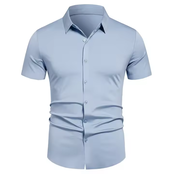 M-4XL novedad de verano, camisa de manga corta para hombre, camisa elástica sin costuras de alta calidad, camisa de vestir de negocios - 1