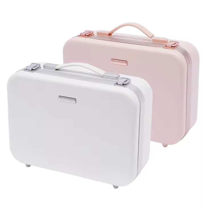 Estuche de tren de maquillaje con espejo de luz LED, Kit organizador de maquillaje, grande, rosa/blanco - 1