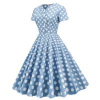 Vestido de Verano Retro Hepburn 2025 Cuello en V, Manga Corta, Botón Frontal, Vestido Midi de Algodón con Puntos Vintage para Mujeres - details 4