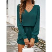 Vestido de manga larga para mujer, elegante color sólido, de moda, suelto, informal, barato - details 7