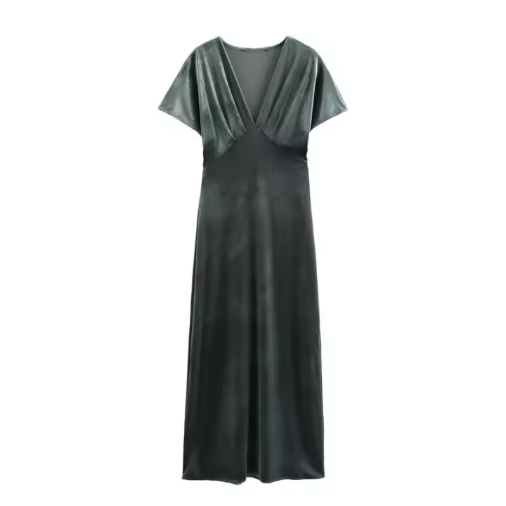 Vestido Vintage de Manga Corta con Estampado para Mujer Falda Larga, Ropa Informal con Volantes y Cuello en V Novedad de 2025 - 1