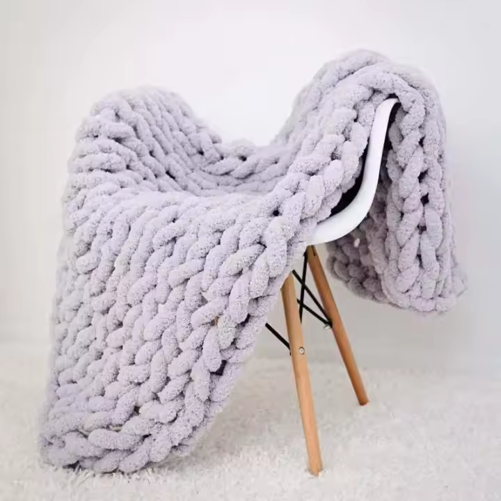 Chunky Knit Blanket Throw, Cream Yarn Chunky Blanket, Large Chunky Knit Throw Blanket for Couch, Chunky Throw Blanket for Bed - 1