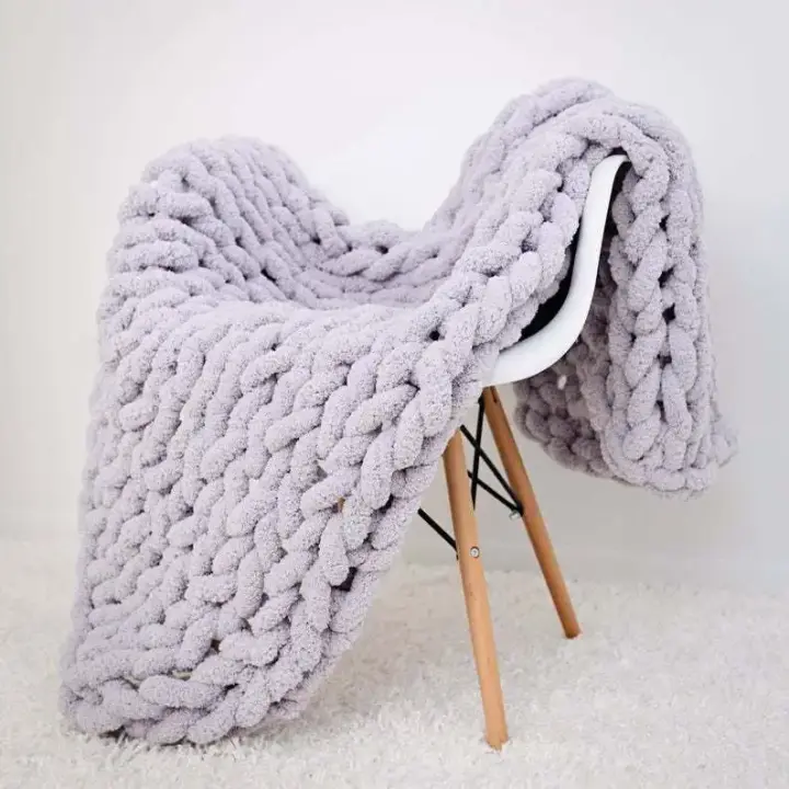 Chunky Knit Blanket Throw, Cream Yarn Chunky Blanket, Large Chunky Knit Throw Blanket for Couch, Chunky Throw Blanket for Bed - 1