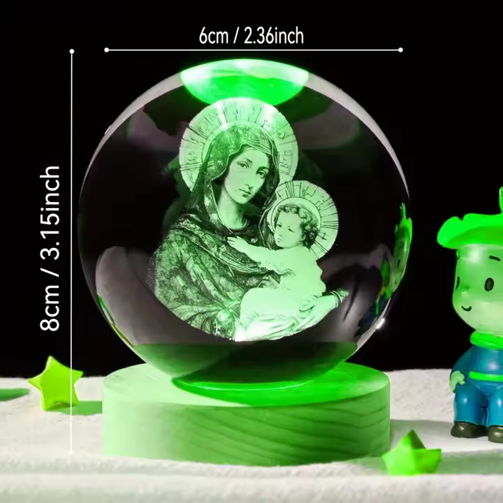 Luz nocturna de bola de cristal láser con grabado de amor sagrado - alimentada por USB, diseño de ángel brillante, ideal para decoración de dormitorio y sala de estar, bodas, Navidad, día de San Valentín - regalo elegante para amigos y familiares - 1