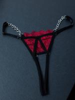 Conjunto de lencería de encaje floral erótico, sujetador abierto transparente y tanga con cadena, lencería sexy y ropa interior - details 19