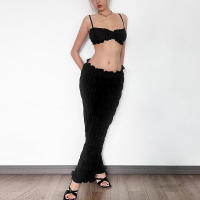 BUNO-Chándal de verano para mujer, Tops cortos deportivos informales sexis sin mangas + Leggings fruncidos de cintura alta, ropa de calle firme a juego - details 3