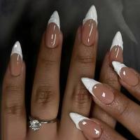 24 piezas de diseño dorado en forma de almendra francesa, uñas ovaladas simples, uñas postizas completamente cubiertas - details 16