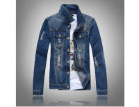 Chaqueta de Denim para Hombres Primavera-Otoño Moda Callejera de Algodón Estilo Biker Retro - details 3