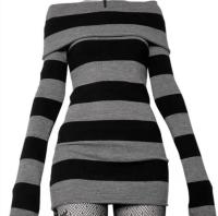 Vestido de punto largo para mujer con estampado de leopardo multicolor otoñal, de lana, con rayas verticales onduladas efecto agua. - details 7