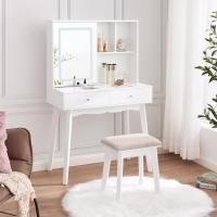 Tocador de Maquillaje con Luz, Brillo Ajustable, Mesa Cosmética con Espejo Deslizante, Tocador Pequeño con Taburete 2 Cajones Blanco EFST15M - details 2