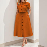 Conjunto de moda de primavera para mujer, elegante, de color sólido, informal, top corto y falda de botonadura sencilla - details 3