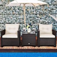 Conjunto de jardín exterior de ratán de 3 piezas, 1 mesa auxiliar de vidrio templado y 2 sillas con cojines, muebles de jardín terraza balcón exterior (negro) - details 50