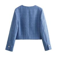 Chaqueta de Tweed con Punto de Volteo Primaveral Abrigo Corto de Cuello Redondo de Una Sola Brecha para Damas Top de Moda - details 2