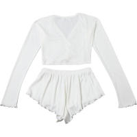 BUNO-Conjunto informal de 2 piezas de gato extraño para mujer, Tops cortos de manga larga con una botonadura y volantes, Mini traje corto sencillo y fino, tendencia de otoño - details 13