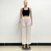 Moda femenina New -End Color sólido Pierna ancha con lentejuelas drapeadas Pantalones casuales para mujer - details 36