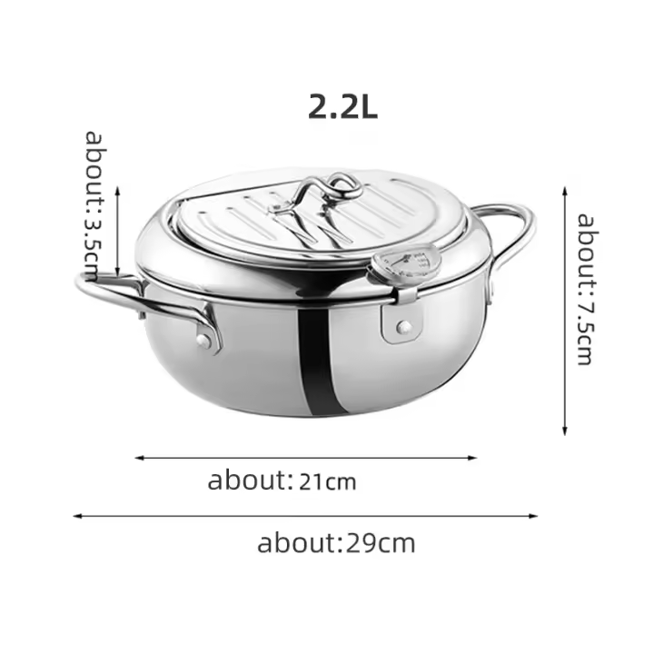 Walfos Olla Frituradora de Acero Inoxidable Capacidad de 2L-3L Incluye Cesta de Filtrador, Termómetro Ideal para Frituras y Temporada - 1