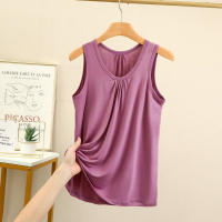 Camisetas sin mangas de talla grande con pliegues sueltos para mujer, camisetas sin mangas de Modal, ropa de casa de color sólido, chaleco de fondo XL a 6XL - details 2