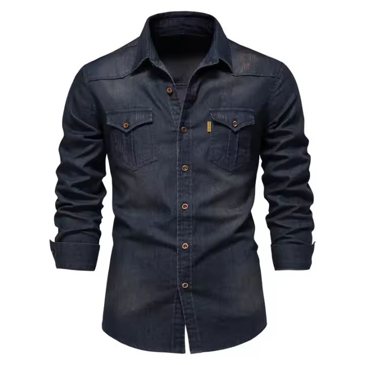 día del padre Camisa vaquera para hombre Algodón de alta calidad Elástico Primavera Chaqueta vaquera de manga larga Casual Slim Fit Ropa de calle Camisas de vaquero - 1