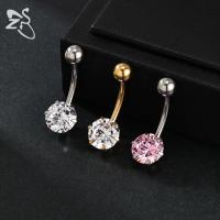 ZS 1 pieza 14G anillo de ombligo de acero inoxidable para mujeres y niñas blanco rosa CZ cristal ombligo Piercings cuerpo Piercing 6/8/10/12MM - details 4