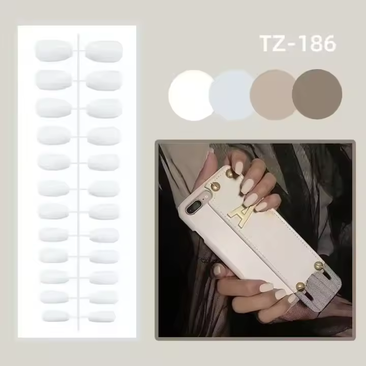 24 piezas de uñas cortas con lazo de almendra, perlas blancas y negras, puntas francesas dulces, uñas postizas artificiales - 1