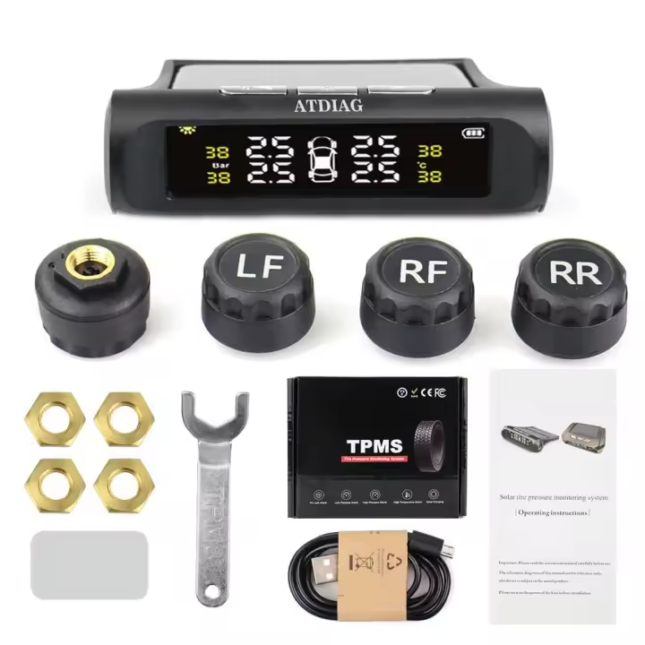 Sistema de Monitor de Sensor de alarma de presión de neumáticos TPMS, pantalla de coche, advertencia de temperatura de carga de energía Solar interna/externa - 1