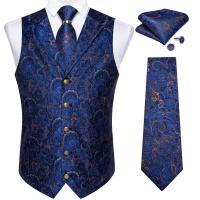 Traje de seda de cachemira azul real de lujo, conjunto de chaleco y corbata con anillo de dragón de metal, pañuelo, gemelos, chaleco de esmoquin para graduación y boda - details 5
