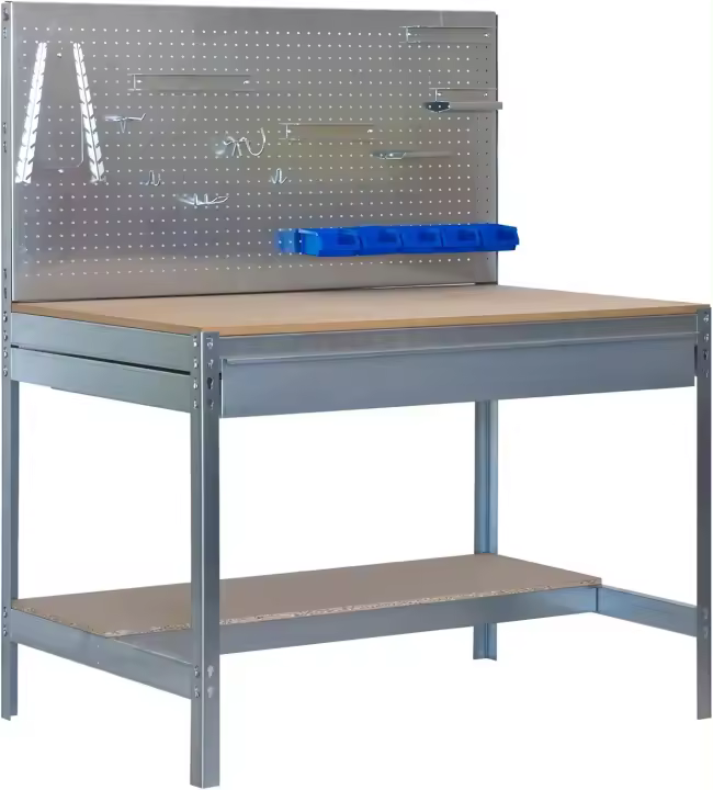 Banco de Trabajo Taller, Capacidad Carga 600 kg, 1445x1210x610 mm, Mesa de Trabajo, 1 Cajón, Azul/Madera - BT2 - 1