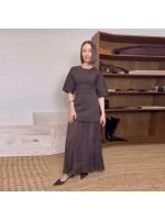 Moda manga corta Patchwork plisado Midi vestido mujer elegante cuello redondo cintura alta fiesta vestido largo señora vacaciones Vestidos - details 8