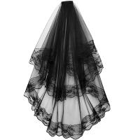 Mantilla blanca y negra de una capa para mujer y niña, velo de boda Vintage elegante, bordado de encaje Floral, accesorios para el cabello transparentes para Halloween - details 2