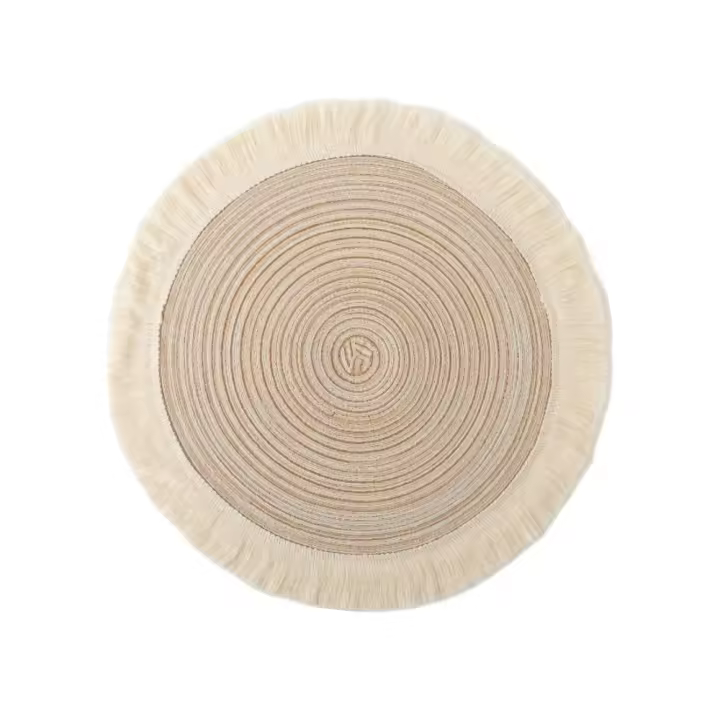 Tapete de vajilla con borlas, mantel redondo de ramio, mantel individual lavable de estilo nórdico para cena, manteles de mesa, tapete tejido antideslizante para tazas, mesa de comedor - 1