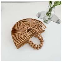 Ins verano gran capacidad nuevas cuentas de madera dura Semicircular ahuecado Eco al aire libre bambú trenzado vacaciones playa bolso de mano - details 8