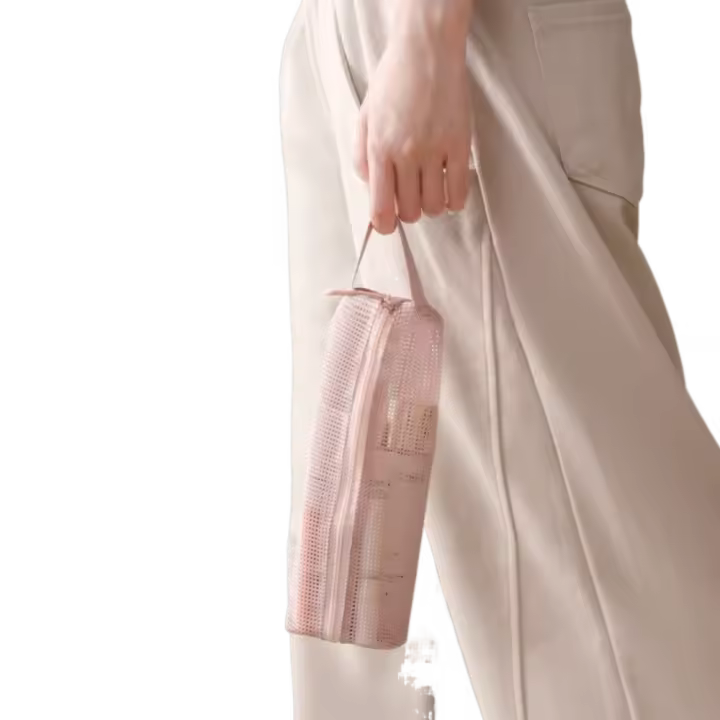 Neceser de malla con asa práctica, bolsa de almacenamiento de artículos de tocador transpirable plegable, bolsa para brochas cosméticas, bolso de lavado de secado rápido - 1