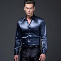Camisa de vestir de satén de lujo para hombre, esmoquin liso de seda a la moda, informal, para boda, fiesta, graduación y oficina - details 3