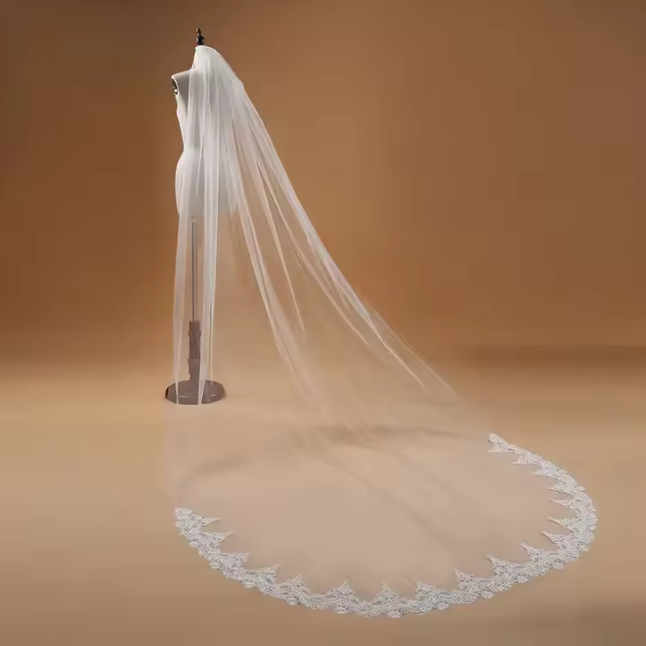 Voile Mariage 3M una capa borde de encaje blanco marfil velo de novia catedral velo de novia largo accesorios de boda baratos - 1
