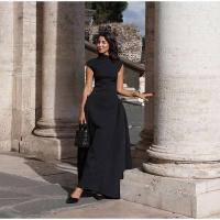 Elegante Vestido A-e de Cintura Alta para Mujer Color Sólido, Sin Mangas, Robe Largo con Cuello Redondo Nuevo Vestido de Fiesta de Noche - details 8