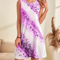 Vestido MIDI estampado en color degradado para mujer, chaleco sin mangas con bolsillos, informal, a la moda, cuello redondo - details 5